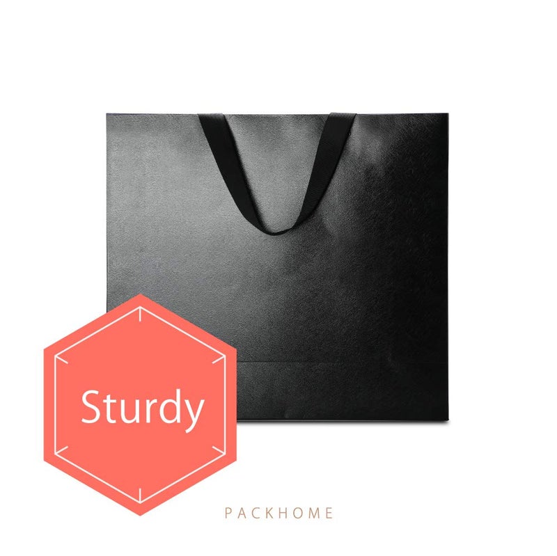 PACKHOME 6 Extra Large Gift Bags 17.5x6x16 Inches, Black Premium Gift Bags with Handles for Gift Giving (Glossy Black with Grass Texture) - Image 4